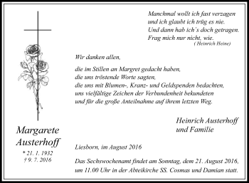 Traueranzeige von Margarete Austerhoff von Die Glocke