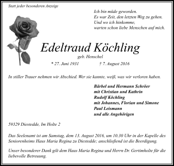 Traueranzeige von Edeltraud Köchling von Die Glocke