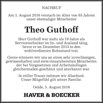 Traueranzeige von Theo Guthoff von Die Glocke