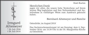 Traueranzeige von Irmgard Altemeyer von Die Glocke