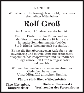 Traueranzeige von Rolf Groß von Die Glocke