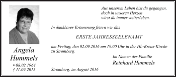 Traueranzeige von Angela Hummels von Die Glocke