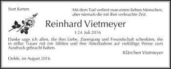 Traueranzeige von Reinhard Vietmeyer von Die Glocke