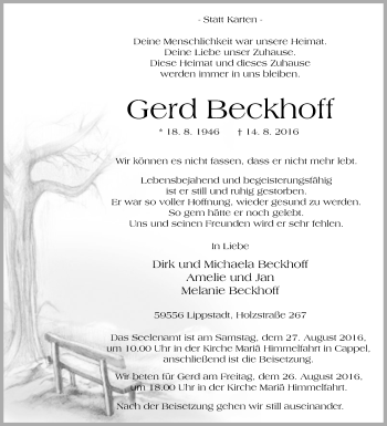 Traueranzeige von Gerd Beckhoff von Die Glocke