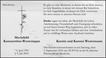 Traueranzeige von Mechthild Kammertöns-Westermann von Die Glocke