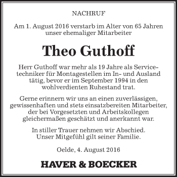 Traueranzeige von Theo Guthoff von Die Glocke