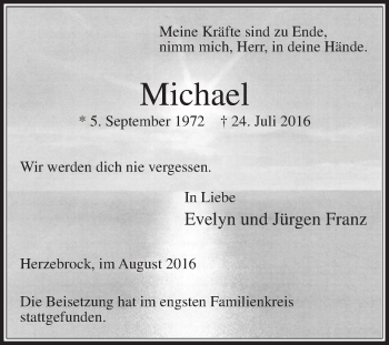 Traueranzeige von Michael  von Die Glocke
