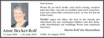 Traueranzeige von Anne Becker-Rolf von Die Glocke
