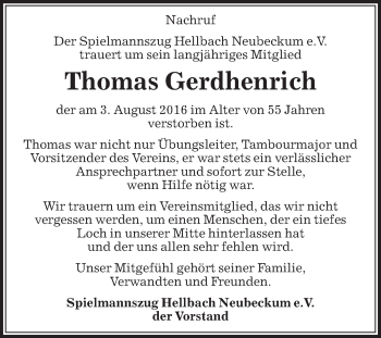 Traueranzeige von Thomas Gerdhenrich von Die Glocke