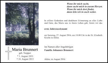 Traueranzeige von Maria Brunnert von Die Glocke