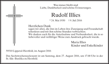 Traueranzeige von Rudolf Illies von Die Glocke