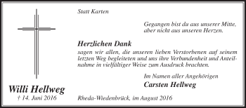 Traueranzeige von Willi Hellweg von Die Glocke