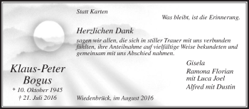 Traueranzeige von Klaus-Peter Bogus von Die Glocke