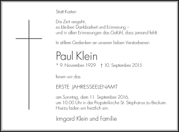 Traueranzeige von Paul Klein von Die Glocke