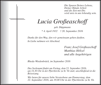 Traueranzeige von Lucia Großeaschoff von Die Glocke