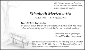 Traueranzeige von Elisabeth Mertensotto von Die Glocke