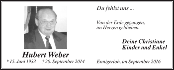 Traueranzeige von Hubert Weber von Die Glocke