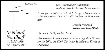 Traueranzeige von Reinhard Nordhoff von Die Glocke