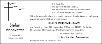 Traueranzeige von Stefan Annevetter von Die Glocke