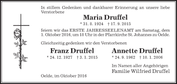 Traueranzeige von Annette Druffel von Die Glocke