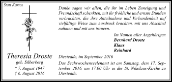 Traueranzeige von Theresia Droste von Die Glocke