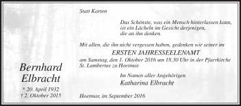 Traueranzeige von Bernhard Elbracht von Die Glocke