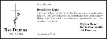 Traueranzeige von Ilse Damas von Die Glocke