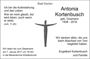 Traueranzeige von Antonia Kortenbusch von Die Glocke