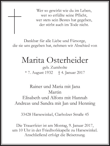 Traueranzeige von Marita Osterheider von Die Glocke
