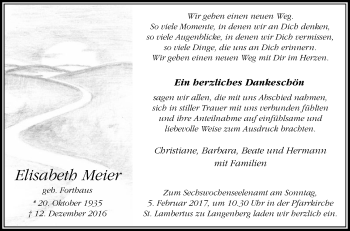 Traueranzeige von Elisabeth Meier von Die Glocke