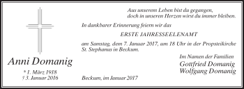 Traueranzeige von Anni Domanig von Die Glocke