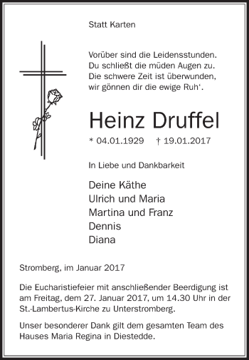 Traueranzeige von Heinz Druffel von Glocke Trauer