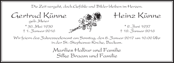 Traueranzeige von Gertrud und Heinz Künne von Die Glocke