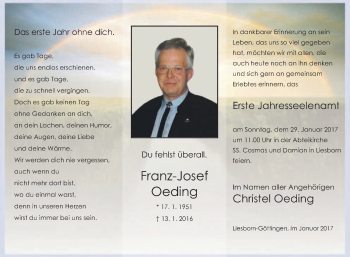 Traueranzeige von Franz-Josef Oeding von Die Glocke