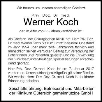 Traueranzeige von Werner Koch von Die Glocke