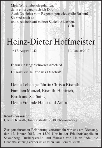 Traueranzeige von Heinz-Dieter Hoffmeister von Die Glocke