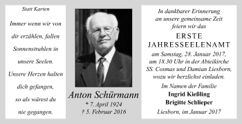 Traueranzeige von Anton Schürmann von Glocke Trauer