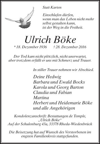 Traueranzeige von Ulrich Böke von Die Glocke