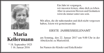 Traueranzeige von Maria Kellermann von Die Glocke