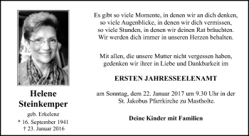 Traueranzeige von Helene Steinkemper von Die Glocke