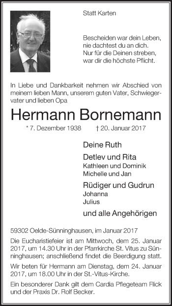 Traueranzeige von Hermann Bornemann von Glocke Trauer