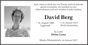 Traueranzeige von David Berg von Die Glocke