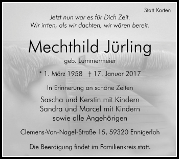 Traueranzeige von Mechthild Jürling von Die Glocke