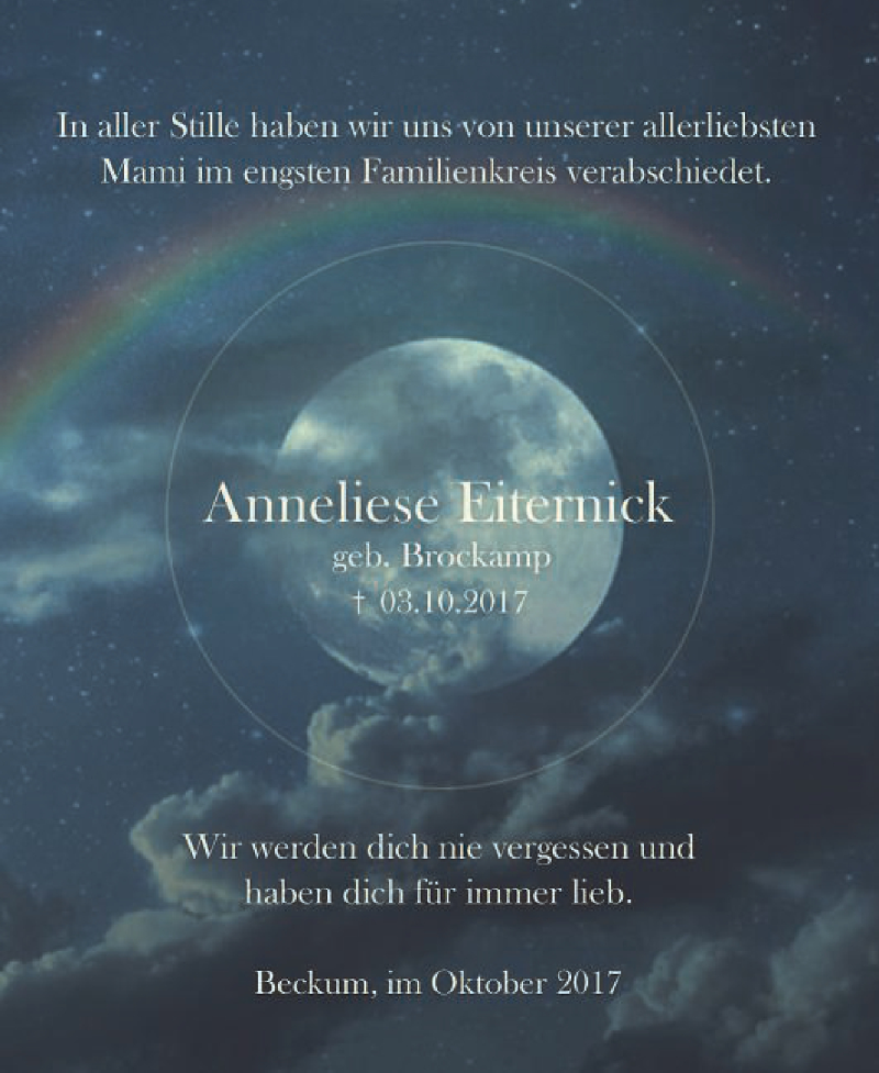  Traueranzeige für Anneliese Eiternick vom 28.10.2017 aus Die Glocke