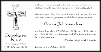 Traueranzeige von Bernhard Kipp von Die Glocke