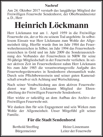 Traueranzeige von Heinrich Löckmann von Die Glocke