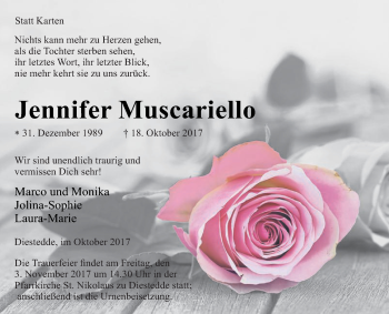 Traueranzeige von Jennifer Muscariello von Die Glocke
