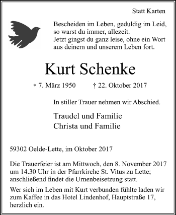 Traueranzeige von Kurt Schenke von Die Glocke