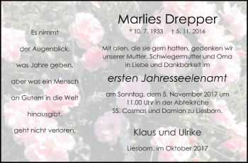 Traueranzeige von Marlies Drepper von Die Glocke
