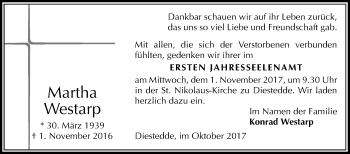 Traueranzeige von Martha Westarp von Die Glocke